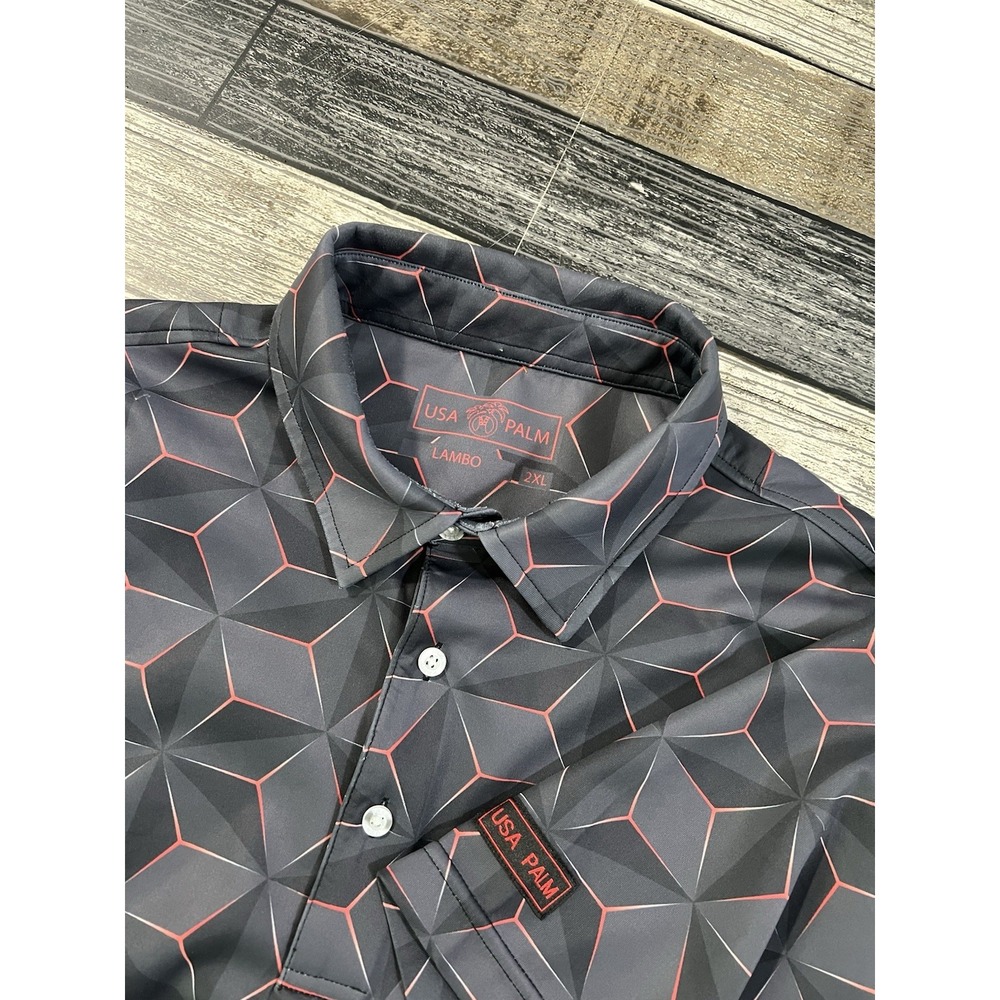USA Palm‎ Performance Lambo Polo  Shirt Men XXL Bright Geometric Abstract AOP